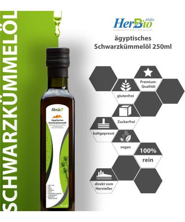 Herbbio Egyptian Black Cumin Oil 250ml - Cold-Pressed 100% Natural Raw Food Quality Black Seed Oil - Buy Online on GoSupps.com