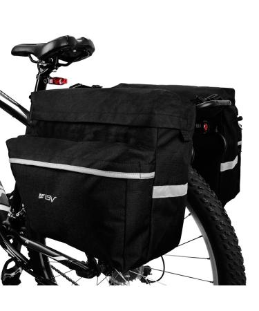 BV Bike Panniers 26L With Adjustable Hooks - Panniers For Bicycles With Carrying Handle, Bike Pannier Bag With 3M Reflective Trim For More Visibility - Bicycle Commuting Pannier Fit Most Bicycle Rack large Black