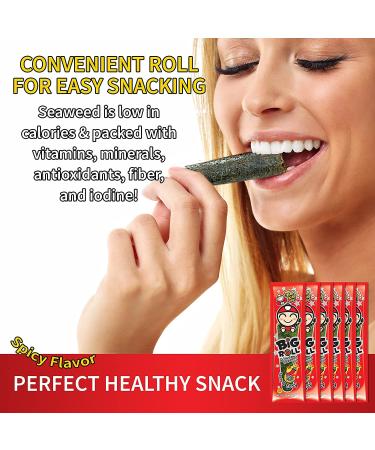 Tao Kae Noi Big Roll Grilled Seaweed Snacks - Spicy Flavor, Healthy Nori Sheet Rolls for Kids and Adults (6 pack, 3g Bags) - Buy Online on GoSupps.com