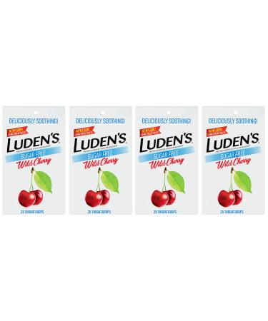 Luden's Deliciously Soothing Throat Drops | Sugar-Free | Wild Cherry Flavor | 25 Count Each | Pack of 4