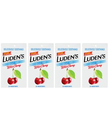 Luden's Deliciously Soothing Throat Drops | Sugar-Free | Wild Cherry Flavor | 25 Count Each | Pack of 4