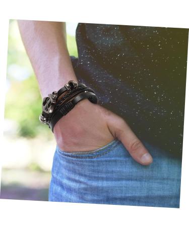 2pcs Hombre Hand Black Bangles Creative Leather Bracelets Braided Chain Wristband Adjustable De 21x2cm As Shown - Buy Online on GoSupps.com