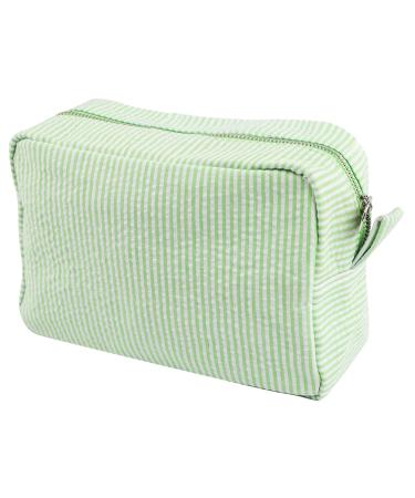 Seersucker Cosmetic Bag, Large Makeup Pouch Travel Toiletry Case with Zipper Closure Seersucker Cosmetic Organizer for Women Girls, Mint Green