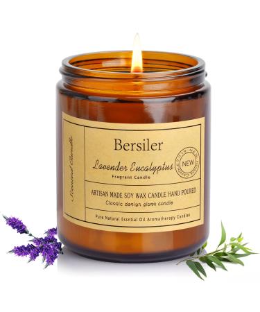 Bersiler Jar Aromatherapy Candles, Scented Candle for Home 7 OZ Lavender Eucalyptus Stress Relief and Relax Gift for Women/Men Fall Natural Soy Clearance Lavender Eucalyptus 1 Jar