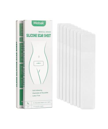 Mebak C-Section Silicone Scar Sheets - Reusable Medical Grade Silicone Scar Treatment Patches - Tummy Tuck Surgery for Keloid Surgical Scars Removal Strips 8 Long (transparent)