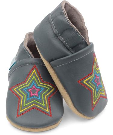 Dotty Fish Soft Leather Baby Shoes | Boys Toddler Shoes with Non-Slip Suede Soles | Grey Rainbow Star | Sizes 0-6 Months to 4-5 Years - Buy Online on GoSupps.com