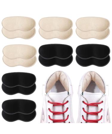 Heel Grips for Kids and Ladies Shoes Soft Heel Cushion Pads Heel Grips for Shoes Too Big Self-adhensive Shoes Heel Inserts for Prevent Rubbing and Sliding(Black+Beige) (8 Pairs)