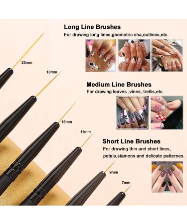 6Pcs Nail Art Brushes for Fine Lines & Details - Gel Polish Painting Brushes Set for Long & Thin Designs - Nail Art Liner Brushes Kit (7/9/11/15/18/25mm) - Buy Online on GoSupps.com