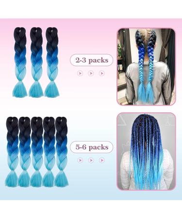 Tess Braids Blue 60 cm Extensions - 5 Pack Jumbo Kanekalon Ombre Hair Braids (Blue/Purple/Pink) for Box Braids - 100g per Bundle - Buy Online on GoSupps.com