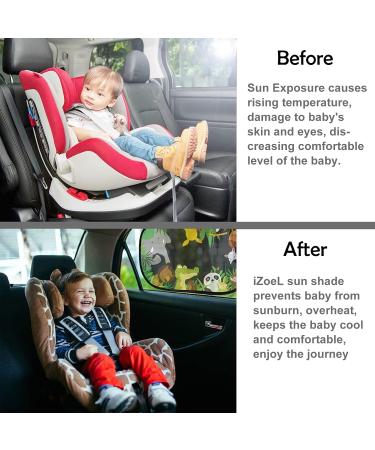 iZoeL Car Sun Shade 2PCS Static Cling Window Sunshades with Animal Lion Design - UV Protection for Kids, 8 Suction Cups, Storage Bag - Green Forest Theme - Buy Online on GoSupps.com