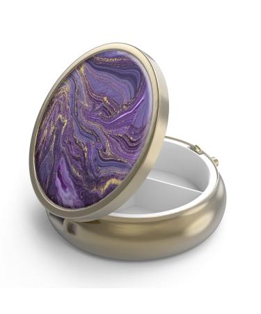 Pill can box with mirror retro 3 compartments Small Pillanine Bronze Small Round Pill Dose or vitamins fish oil dietary supplements pills containers 1 piece Y-25-Purple Gold Marble