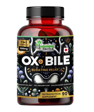 Humming Herbs Ox Bile with Digestive Enzymes & Pre/Probiotics 90 Veg Caps Cholic Acid Inulin Betaine HCl Peppermint Bromelain Healthy Digestion & Nutrient Absorption - Bile Salts Supplement