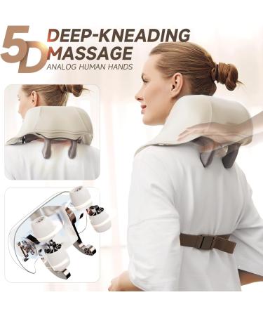 Neck Massager for Pain Relief | 5D Deep Tissue Kneading Massage Pillow with Heat - Ideal Gift for Women Moms & Dads | Beige - Buy Online on GoSupps.com