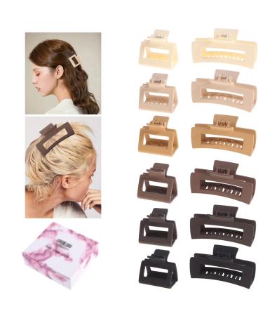 Alemaky 12 Pack Square Claw Clips Big and Small Neutral Rectangle Hair Claw Clips Non-slip Matte Large Hair Clips for Women Strong Hold jaw clip for Thick Thin Hair