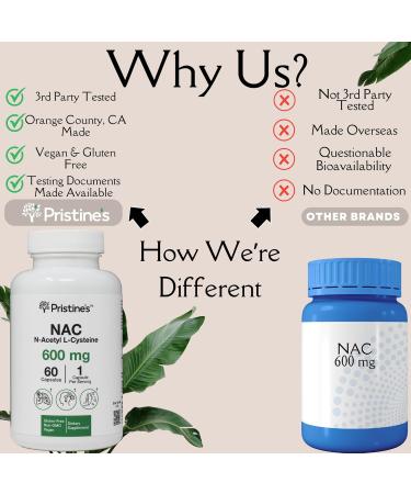 PRISTINE'S N-Acetyl L-Cysteine (NAC) Immunity Lung & Liver Support Supplement Capsules - 600MG 60 Day Supply - Potent Antioxidant - Vegan Gluten Free Non GMO - Buy Online on GoSupps.com