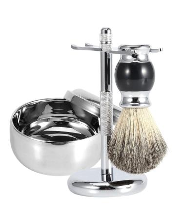 Syrisora Professional Men's Shaving Set - Badger Hair Brush Alloy Stand & Soap Bowl | Premium Grooming Essentials - Buy Online on GoSupps.com