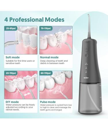 Cordless Portable Water Flosser with 4 Modes and 6 Tips - Professional Electric Teeth Cleaning Kit for Oral Care - 300mL Water Tank - Gray - Buy Online on GoSupps.com