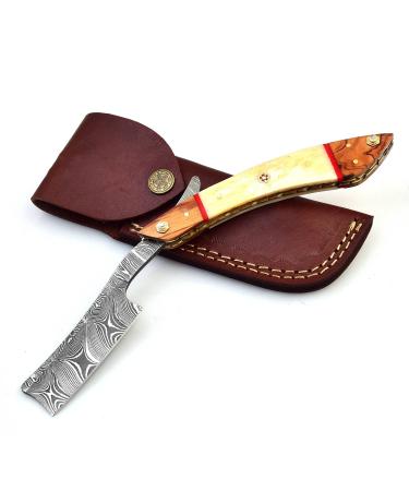 Damascus Straight Razor, Custom Shaving Blade for men, Ready to use, Damascus Steel Barber Approved Straight Edge Razor, Mens Razor with Leather Case, Close Shave, Great Gift with Bone handle