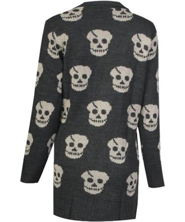 Women's Long Sleeve Open Front Cardigan with Skull Owl Design in Charcoal | Size M-L - Buy Online on GoSupps.com