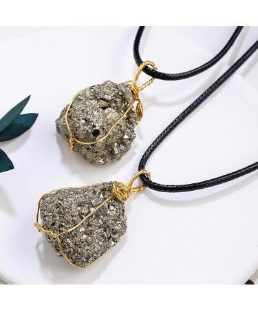 Pyrite Crystal Pendant - Natural Gold Wire Wrapped Raw Pyrite Necklace for Men Handmade Healing Gemstone Pendant Necklace with Black Macrame Cord Frifer - Buy Online on GoSupps.com
