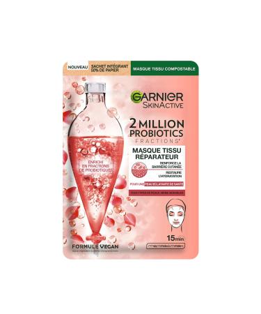 GARNIER Skin Active - 2 Million Probiotics Tissue Face Mask - Repairing Mask - Radiance & Hydration - Enriched with Probiotic Fractions - Vegan & Cruelty Free - All Skin Types - x1