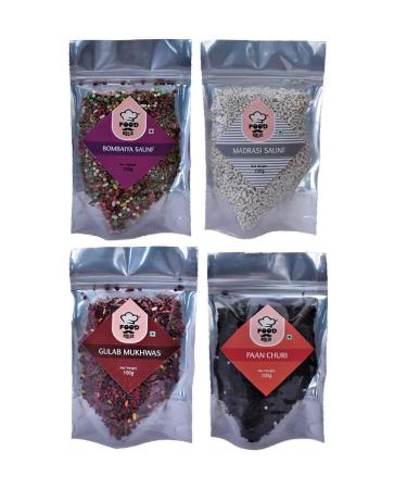 Foodholic Premium Mouth Freshener Combo Pack of 4 / Bambaiya Mukhwas Madrasi Saunf Gulab Mukhwas & Paan Churi (100 Gm Each)_Packing May Vary