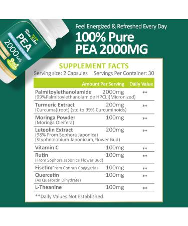 Liposomal Palmitoylethanolamide 2000MG + Luteolin 200MG + Turmeric 200MG & Fisetin 100MG Micronized Pea 99% Highly Purified Enhanced Absorption Pea Supplement 240 Capsules - Buy Online on GoSupps.com