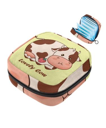 Beautiful cow and strawberry women's napkin storage bag portable menstrual cup bag with zipper for teenagers girls women women