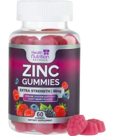Vegan Zinc Gummies 50mg Zinc Supplement - Extra Strength Immune Support & Antioxidant to Promotes Skin Health Natural Gluten & GMO-Free Nature's Chewable Vitamin for Adults & Kids - 60 Gummies