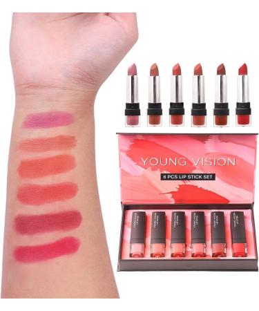 Yiida 6-Part Matte Velvet Lipstick Set | Nude Lipsticks + Lip Plumper Gloss | Waterproof Makeup Gift Set - Buy Online on GoSupps.com