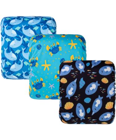 Cutebone Male Washable Dog Diapers - 3 Pack Reusable Belly Bands with Velcro for High-Suction Fit | Crabs Dolphins & Sea Lions | Size L (43-53.5cm) - Buy Online on GoSupps.com