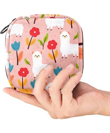 Alpaca Flower Pattern Menstrual Cup & Pad Storage Bag | Travel-friendly Organizer for Sanitary Napkins | Large Capacity & Portable Design in Color 1 - Buy Online on GoSupps.com