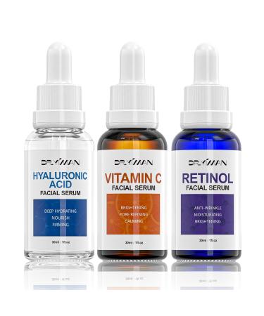 Anti-Aging Facial Serum Set - Vitamin C Retinol & Hyaluronic Acid Serum Set for Skin Radiance and Moisture 1 Fl Oz (Pack of 3)