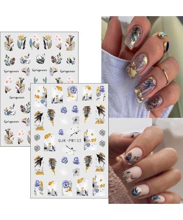 JMEOWIO 10 Sheets Glitter Spring Flower Nail Art Stickers Decals Self-Adhesive Colorful Summer Floral Nail Supplies Nail Art Design Decoration Accessories - Buy Online on GoSupps.com
