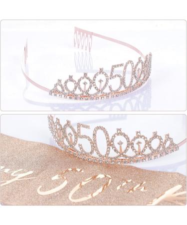50th Birthday Sash and Tiara Set Rose Gold Birthday Sash Crown Birthday Party Favors Supplies for Girls Birthday Party - Buy Online on GoSupps.com