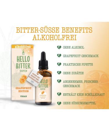 Hellobitter Grapefruit Alcohol-Free Bitter Drops - Vegan High-Dose Herbal Extract 50ml - Quality Tested Liquid Bitters for Digestive Health - Buy Online on GoSupps.com