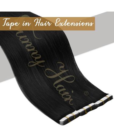 Sunny Jet Black Tape in Hair Extensions - 20pcs, 50g, 22 Inch, Real Human Hair for Black Women - Buy Online on GoSupps.com