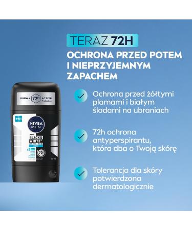  NIVEA MEN NIVEA MEN Black & White 48H Antiperspirant Stick for Men 50ml - Buy Online on GoSupps.com