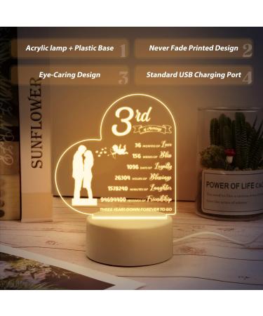 Buioata 3rd Anniversary Wedding Gifts-Acrylic Night Light 3rd Anniversary Wedding Gifts for Husband/Wife 3rd Wedding Gifts for Him/Her Wedding Gifts for Love. For 3rd Wedding - Buy Online on GoSupps.com
