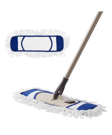 Eyliden Dust Mop with 2 Reusable Washable Pads - One Touch Replacement, Height Adjustable Handle, Wet & Dry Mops for Floor Cleaning, Hardwood, Laminate, Tile Flooring Push Dust Broom (Blue)