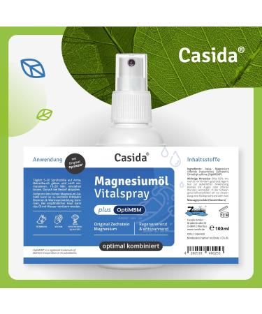  Casida Casida - Magnesium oil spray + MSM - original Zechstein minerals - for skin in joints - pharmacy quality - 100 ml - Buy Online on GoSupps.com