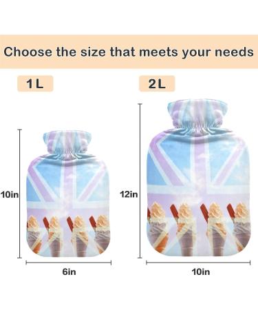 NAANLE Heat Bottle with Ice Cream Design 2L British Flag Hot Water Bottle for Pain Relief & Cold Therapy Large Transparent Warm Steward for Bed Hands & Feet - Buy Online on GoSupps.com