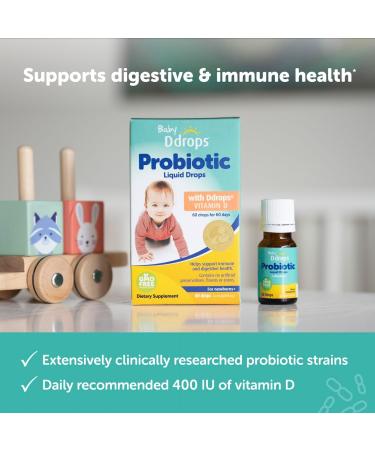 Ddrops Baby Probiotic with Vitamin D - Colic Relief for Infants 60 Drops Sugar-Free Non-GMO Allergy-Friendly - Buy Online on GoSupps.com