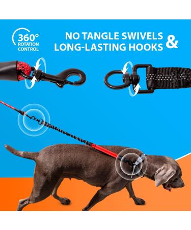 Premium Bungee Dog Leash for Large & Medium Dogs | Reflective Elastic Design with Jerk Dampers - Red - Buy Online on GoSupps.com