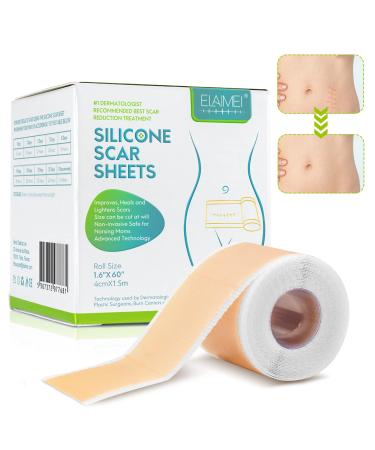 Professional Silicone Scar Sheets Silicone Scar Tape Roll (1.6 x 60 -1.5M) Scar Removal Strips Pads for Keloid C-Section Surgery Injury Tummy Tuck Burn Acne Scars