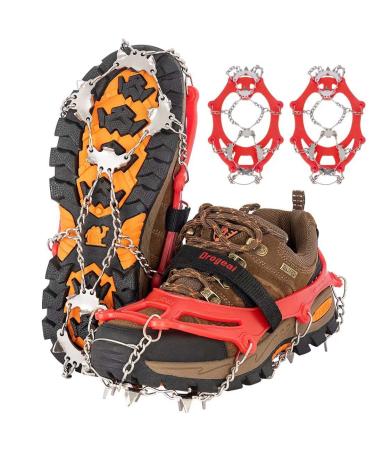 Ice Cleats Snow Grips with 19 Spikes for Walking Anti Slip Walk Traction Cleats, Snow Ice Grippers Spikes and Grips,Hiking Climbing Fishing Mountaineering Walking Medium Red