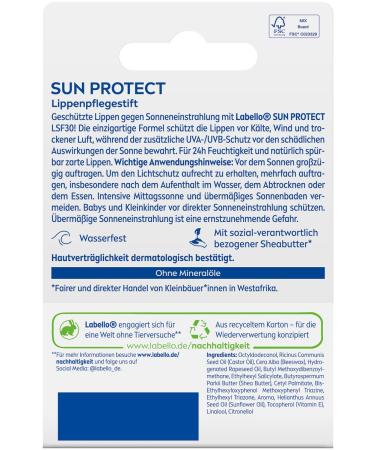 Labello Sun Protect LSF 30 - Waterproof Lip Care with Shea Butter & Natural Oils | SPF 30 | Mineral Oil-Free | 4.8g - Buy Online on GoSupps.com