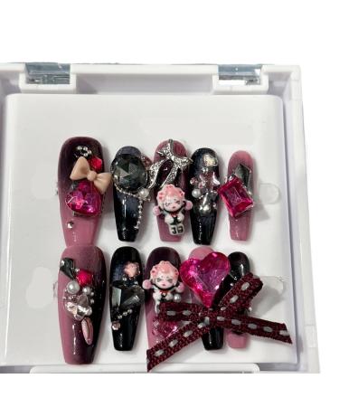 Handmade Nail Wearing Spicy Girl Cute Bow Detachable Nail Patch False Nail(Size:M)