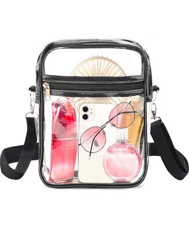 EASYFUN Clear Purse Bag Stadium Approved Large Clear Crossbody Bag with Front Pocket for Women and Men for Concerts Sports Black
