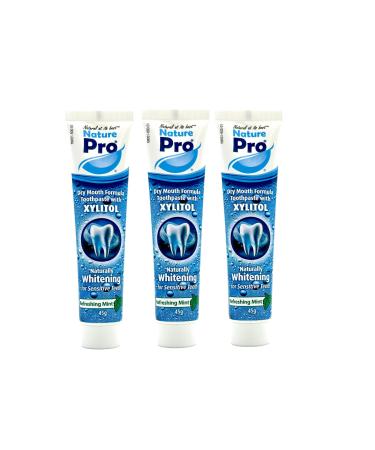 NaturePro Dry Mouth Toothpaste Xylitol Whitening Formula Sensitive Teeth Refreshing Mint 3 Pack (45g Each)